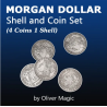 Morgan Dollar Shell and Coin Set (4 Coins 1 Shell)